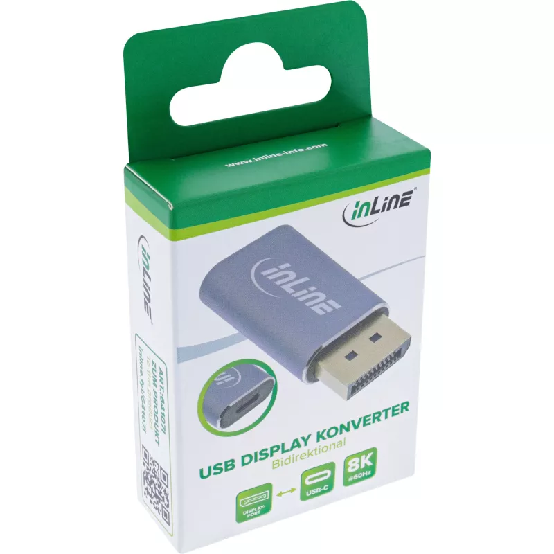 InLine 64107I video adaptera kabelis USB Type-C uz DisplayPort pelēks