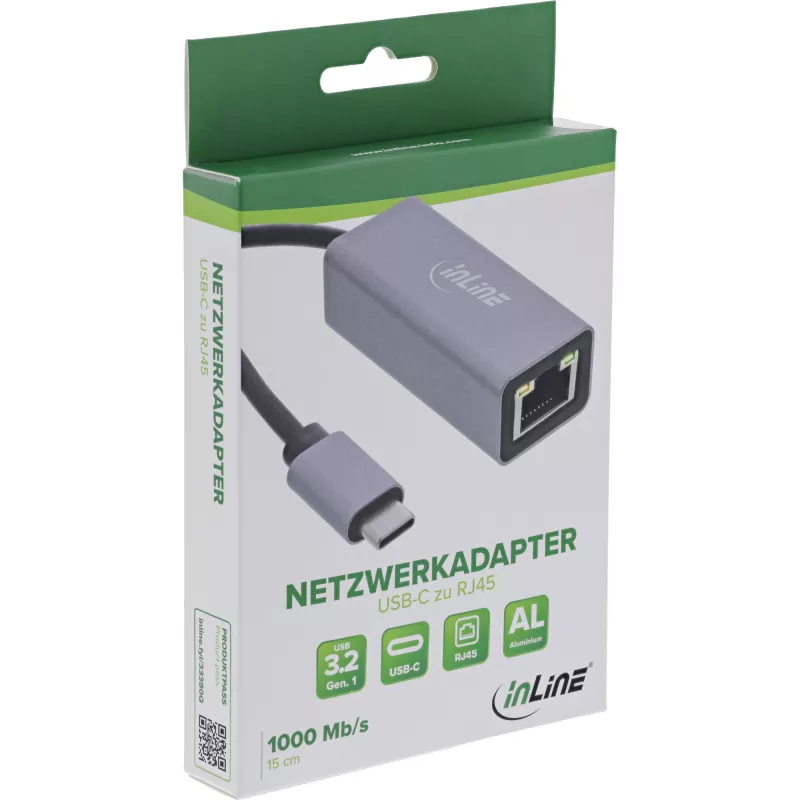 InLine 33380Q RJ-45 adapteris USB Type-C vīrišķais 1 Gbit/s pelēks
