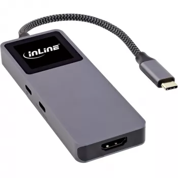 USB-C saskarnes centrmezgls InLine 35392D USB 3.2 Gen 2 Type-C resursdators uz HDMI, USB-A, USB-C 10000 Mbit/s Pelēks