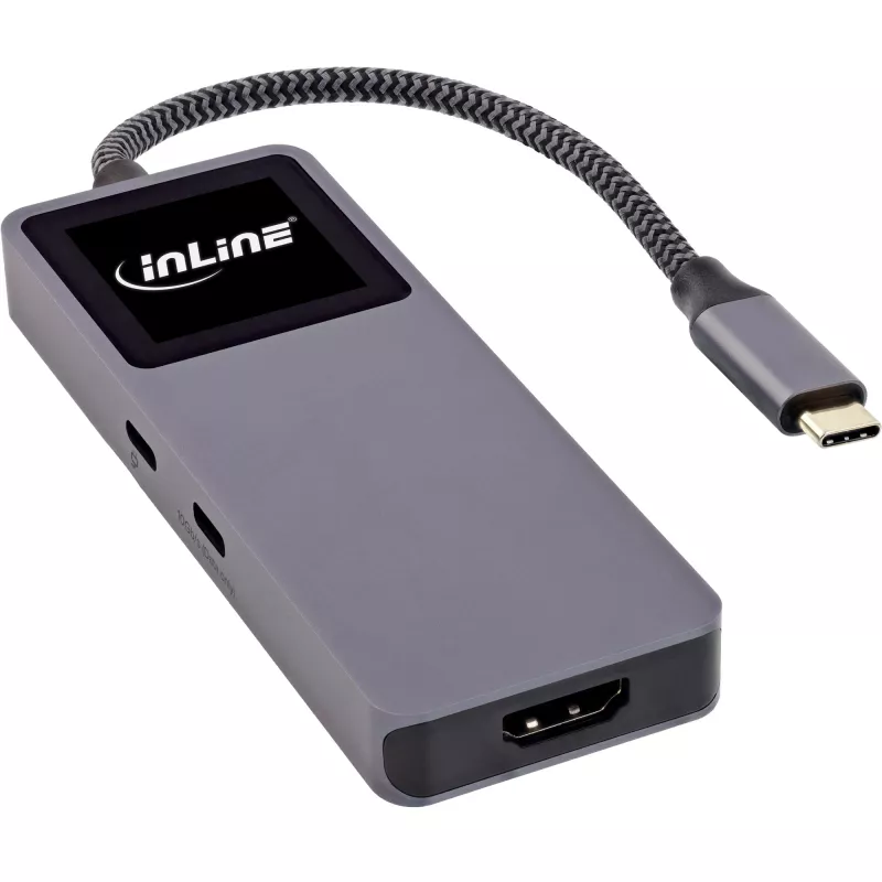 USB-C saskarnes centrmezgls InLine 35392D USB 3.2 Gen 2 Type-C resursdators uz HDMI, USB-A, USB-C 10000 Mbit/s Pelēks
