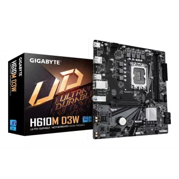Mātesplate GIGABYTE H610M D3W LGA1700 12.–14. paaudzes Intel CPU, 5+1+1 VRM, DDR5 līdz 5600MHz, 128GB, PCIe 3.0 M.2, 1GbE, USB 3.2 Gen1