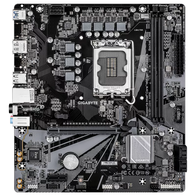 GIGABYTE H610M D3W WIFI6 mātesplate - atbalsta 14. paaudzes Intel Core CPU, 5+1+1 fāžu VRM, līdz 5600MHz DDR4, 1xPCIe 3.0 M.2, Wi-Fi 6, 1GbE LAN, USB 3.2 Gen 1