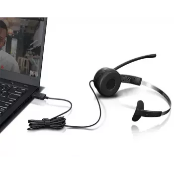 Lenovo 100 Mono austiņas ar vadu, galvas stīpa, birojam/zvanu centram, USB Type-A, melnas