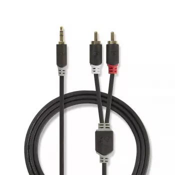 Audio kabelis Nedis CABW22200AT10 1m 3.5mm 2xRCA Antracīta krāsā