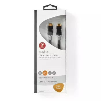 USB kabelis Nedis CCBW64020AT20 USB4 Gen 2x2 2 m USB C Melns Sudrabains