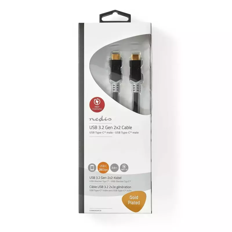 USB kabelis Nedis CCBW64020AT20 USB4 Gen 2x2 2 m USB C Melns Sudrabains