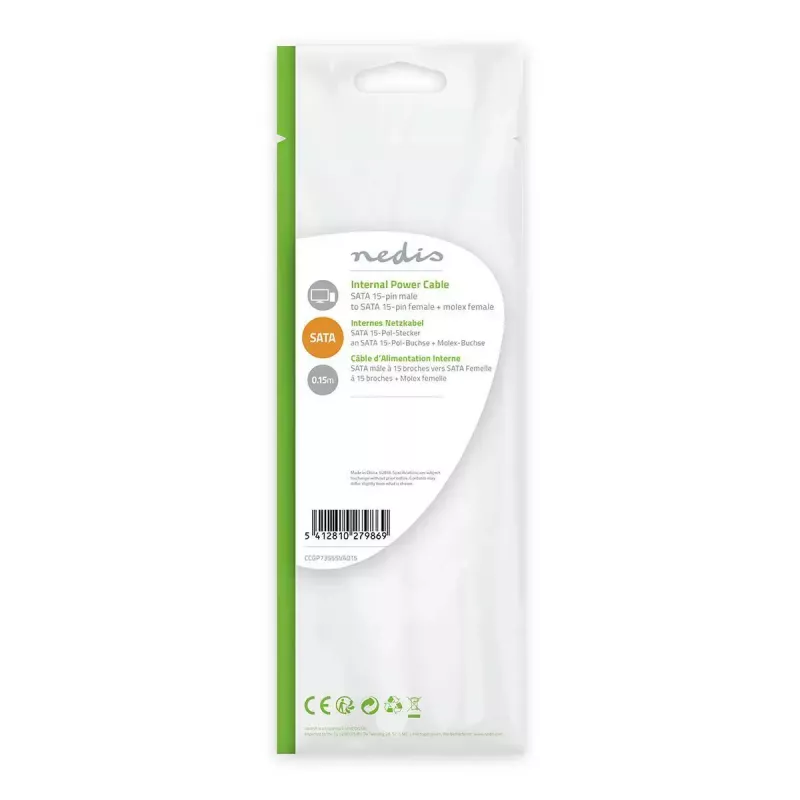 Nedis CCGP73555VA015 iekšējais strāvas kabelis 0,15 m SATA 15-pin Molex