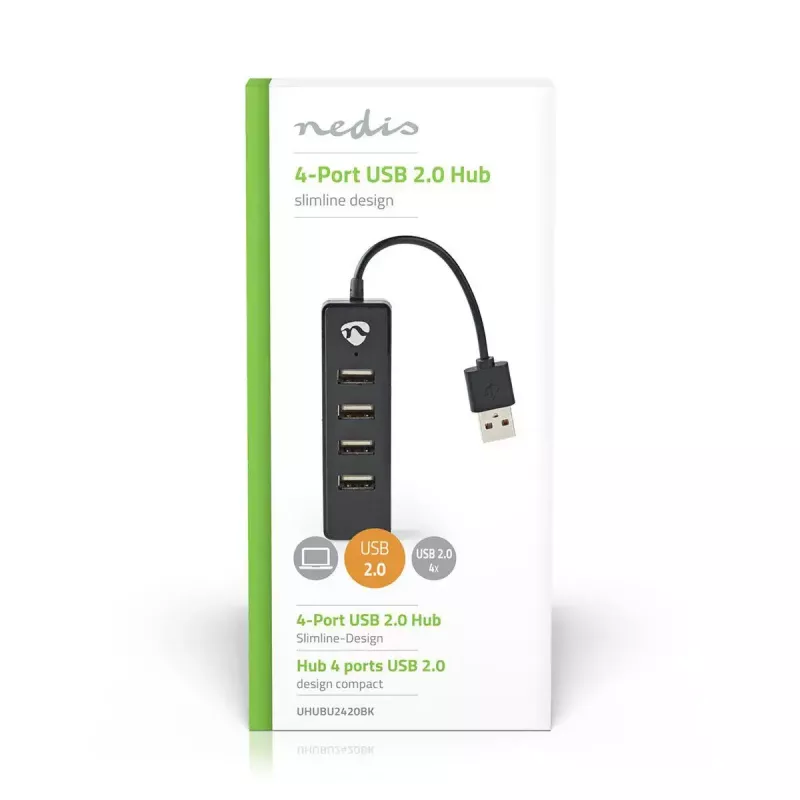 USB centrmezgls Nedis UHUBU2420BK USB 2.0 480 Mbit/s melns