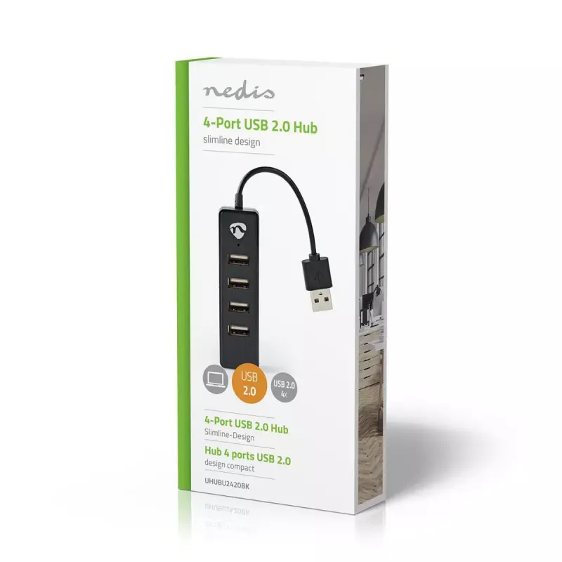 USB centrmezgls Nedis UHUBU2420BK USB 2.0 480 Mbit/s melns