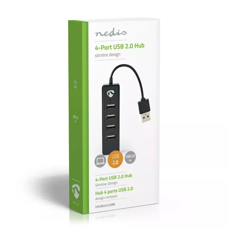 USB centrmezgls Nedis UHUBU2420BK USB 2.0 480 Mbit/s melns