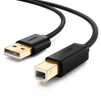 USB 2.0 kabelis UGREEN 10350 — USB A uz USB B, 1,5 m, zelta pārklājuma kontakti, melns