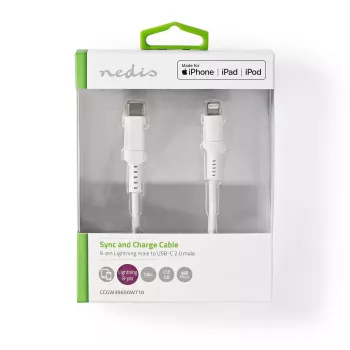 Lightning kabelis Nedis CCGW39650WT10 1 m balts USB C