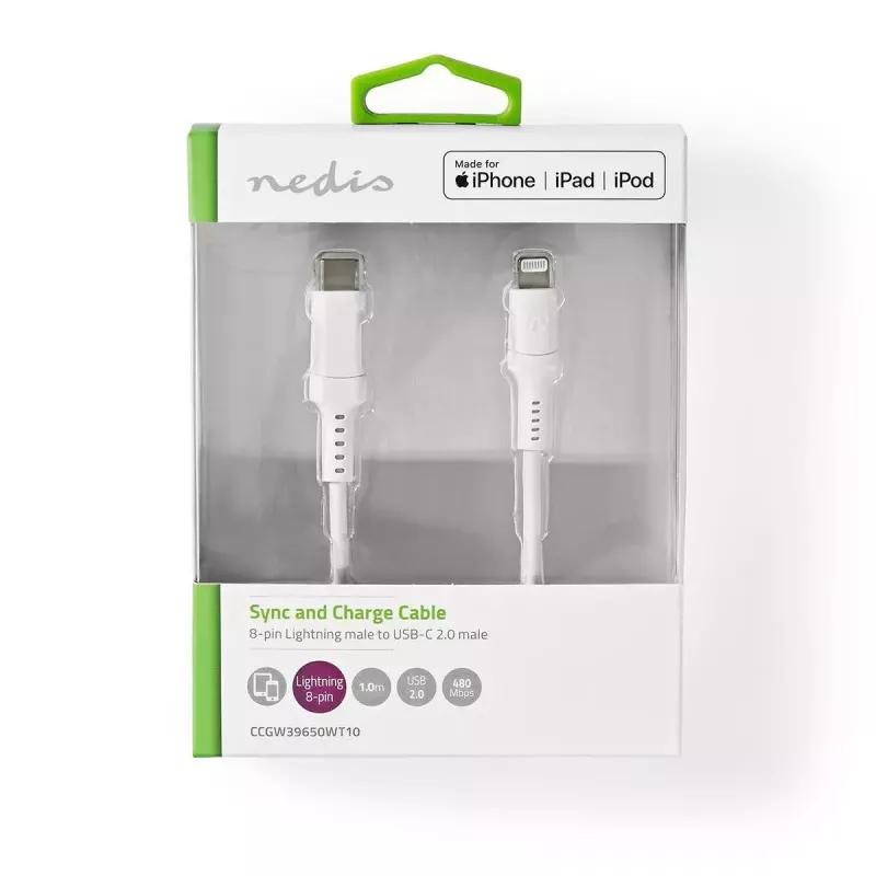 Lightning kabelis Nedis CCGW39650WT10 1 m balts USB C