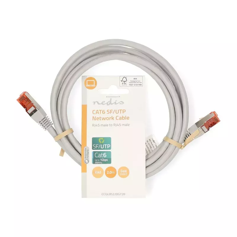Tīkla kabelis Nedis CCGL85220GY20 RJ-45 Cat6 2 m pelēks