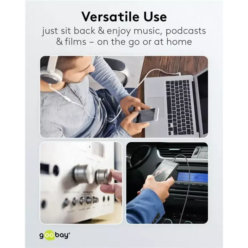 Audio kabelis WENTRONIC Goobay 65275 — 3 m, 3,5 mm TRS vīrišķais–vīrišķais, zeltīti kontakti, magnētiski ekranēts