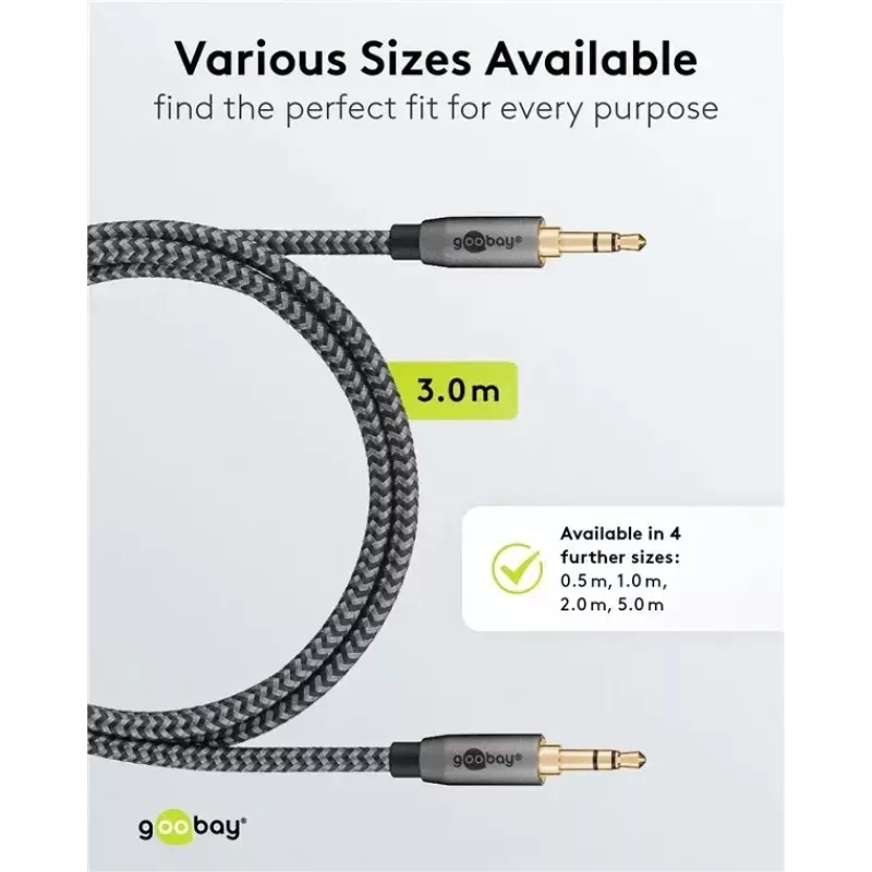 Audio kabelis WENTRONIC Goobay 65275 — 3 m, 3,5 mm TRS vīrišķais–vīrišķais, zeltīti kontakti, magnētiski ekranēts