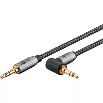 Audio kabelis Goobay (WENTRONIC) 3,5 mm TRS–3,5 mm TRS, 1 m, AWG28, zelta pārklājums, magnētiski ekranēts, melns/sudraba