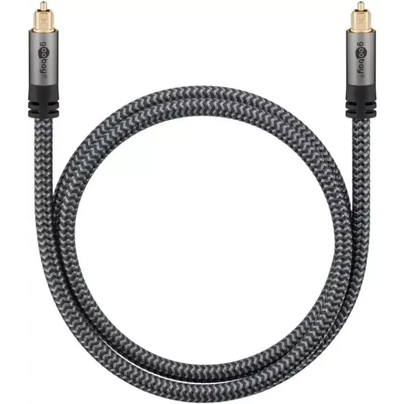 Optiskais audio kabelis Goobay (WENTRONIC) 65306 — 3 m TOSLINK vīriešs–vīriešs, varš, zeltīti kontakti, melns/sudrabs