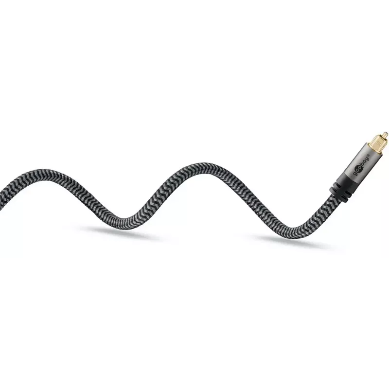 Optiskais audio kabelis Goobay (WENTRONIC) 65306 — 3 m TOSLINK vīriešs–vīriešs, varš, zeltīti kontakti, melns/sudrabs
