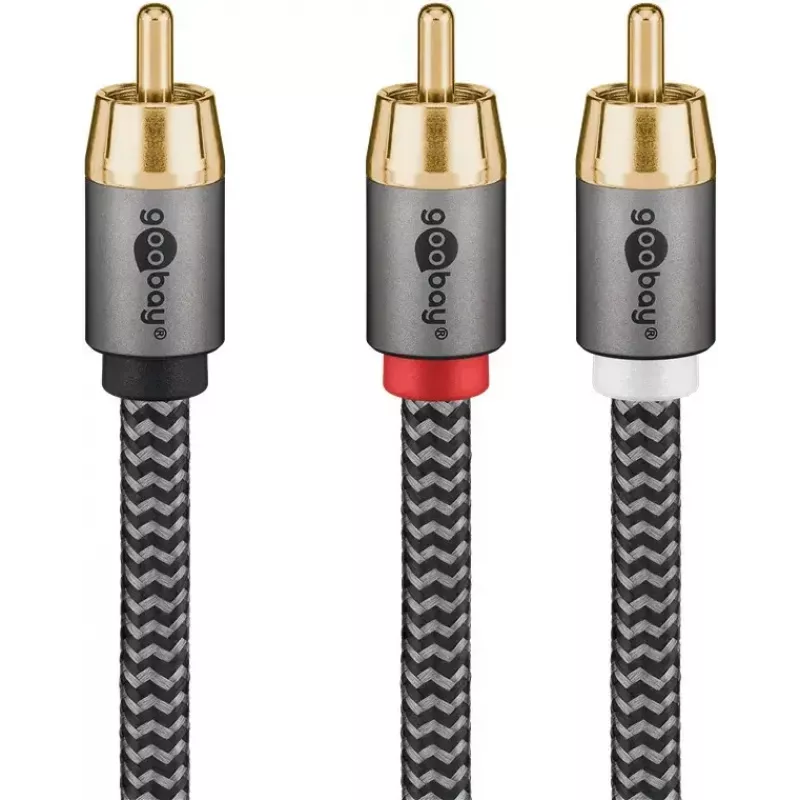 Audio kabelis WENTRONIC Goobay 65301 — 3 m, 2×RCA uz RCA, vara vadi, zeltīti kontakti, magnētiski ekranēts