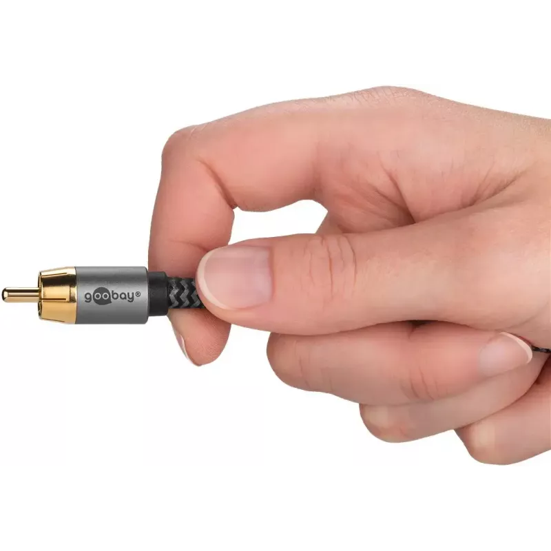 RCA audio kabelis WENTRONIC Goobay 65302 — 2xRCA uz RCA, 5 m, varš, zeltīti kontakti, magnētiski ekranēts