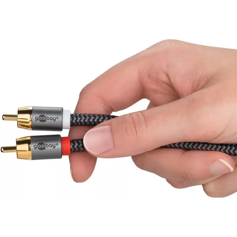 RCA audio kabelis WENTRONIC Goobay 65302 — 2xRCA uz RCA, 5 m, varš, zeltīti kontakti, magnētiski ekranēts