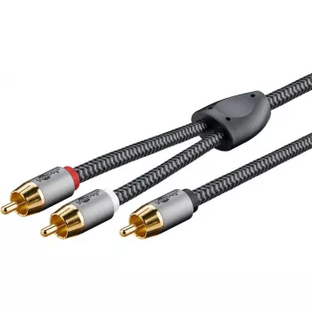 RCA audio kabelis WENTRONIC Goobay 65302 — 2xRCA uz RCA, 5 m, varš, zeltīti kontakti, magnētiski ekranēts
