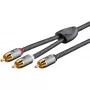 RCA audio kabelis WENTRONIC Goobay 65302 — 2xRCA uz RCA, 5 m, varš, zeltīti kontakti, magnētiski ekranēts