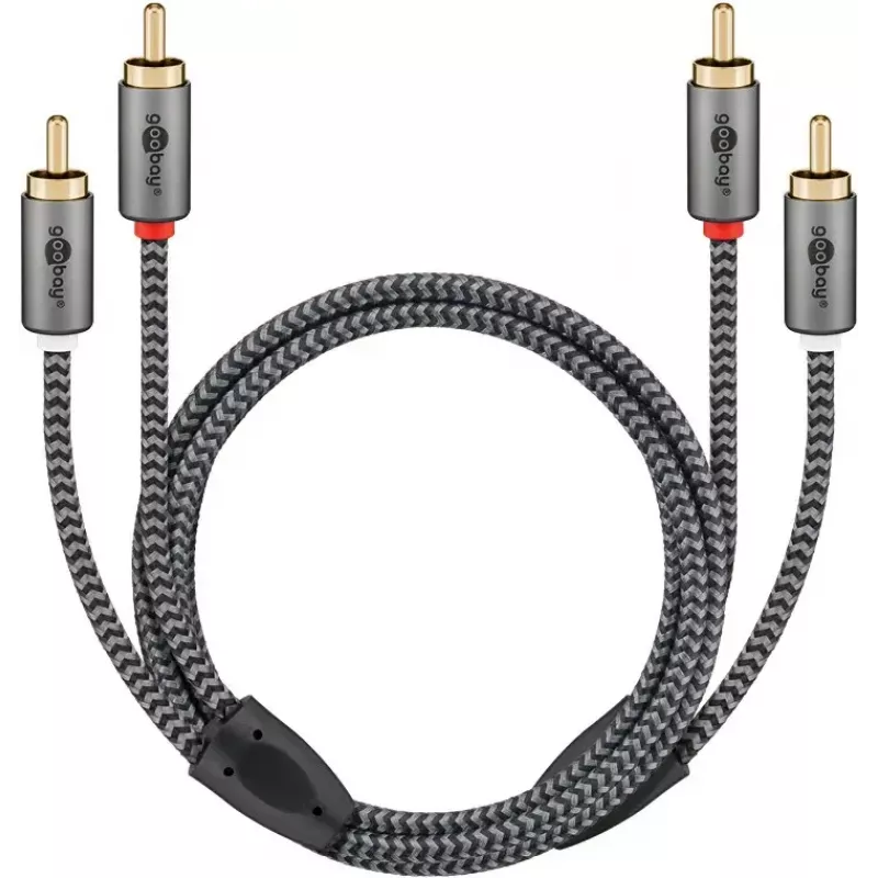 Audio kabelis WENTRONIC Goobay 65291 — 2×RCA vīrišķais uz 2×RCA vīrišķais, 0,5 m, varš, zeltīti kontakti, magnētiski ekranēts