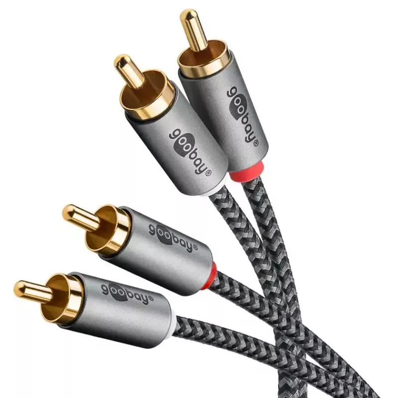 Audio kabelis WENTRONIC Goobay 65291 — 2×RCA vīrišķais uz 2×RCA vīrišķais, 0,5 m, varš, zeltīti kontakti, magnētiski ekranēts