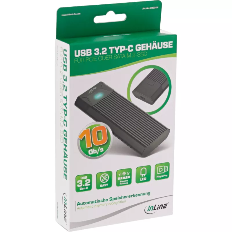 InLine USB3.2 Gen.2 USB-C to M.2 SSD (PCIe NVMe & SATA) korpuss