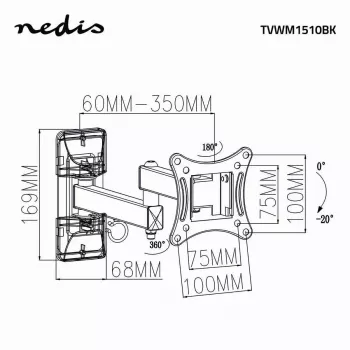 TV sienas stiprinājums Nedis TVWM1510BK 68,6 cm 27 collas melns 15 kg