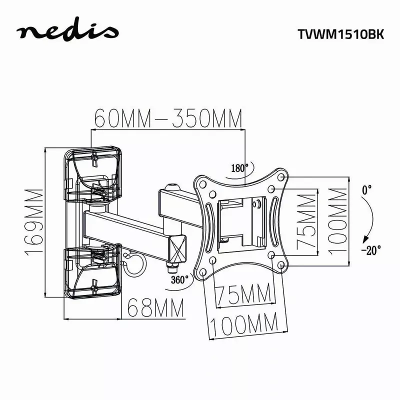 TV sienas stiprinājums Nedis TVWM1510BK 68,6 cm 27 collas melns 15 kg