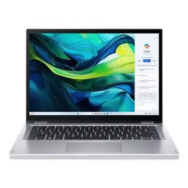 Pārveidojamais klēpjdators Acer Aspire Go Spin 14 AGSP14-31PT-36R6 — 14 collu WUXGA skārienekrāns, Intel Core 3 N355 1.9 GHz, 16 GB LPDDR5, 512 GB SSD, Windows 11 Home, Sudraba