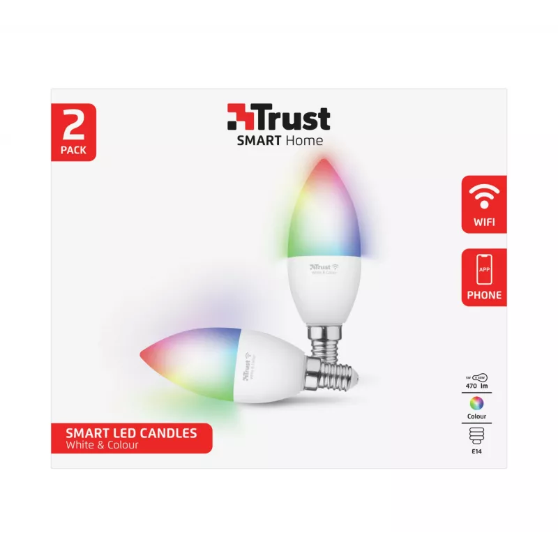 Viedā spuldze TRUST 71293 — Wi‑Fi viedais gaismeklis, balts, maiņstrāva, 37×100 mm, 2 gab. iepakojumā
