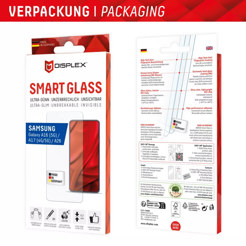 Displex Smart Glass (9H) Samsung Galaxy A26/A16 (5G)/A17 (4G/5G), montāžas uzlīme, neplīstošs