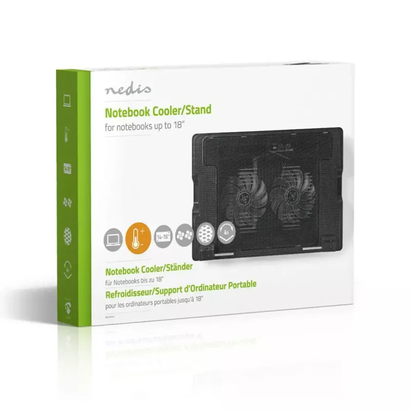 Klēpjdatora dzesēšanas paliktnis Nedis NBCR200BK 2 ventilatori 14 cm Melns