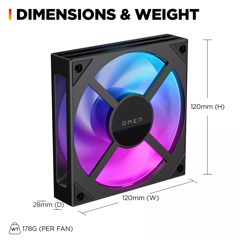HP OMEN Modular 120 mm ventilators — trīskāršais komplekts, melns