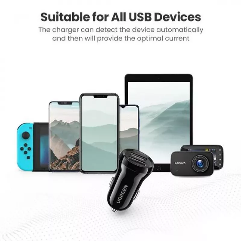 Ugreen 50875 mobilās ierīces lādētājs MP4, mobilais dators Melns Cigarešu aizdedzinātāja ligzda Auto