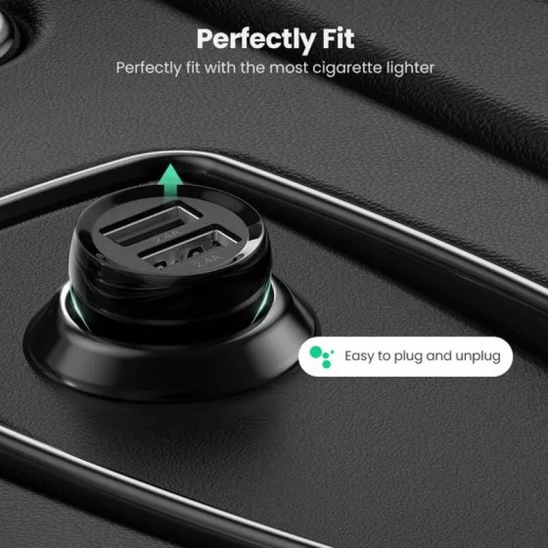 Ugreen 50875 mobilās ierīces lādētājs MP4, mobilais dators Melns Cigarešu aizdedzinātāja ligzda Auto