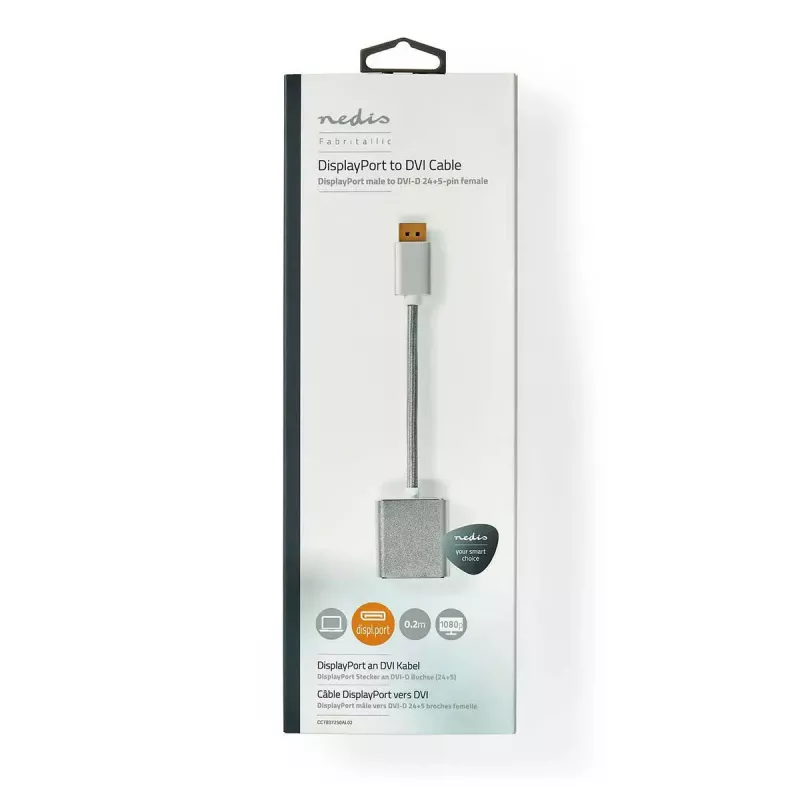 Nedis CCTB37250AL02 video adaptera kabelis 0.2 m DisplayPort DVI-D sudraba