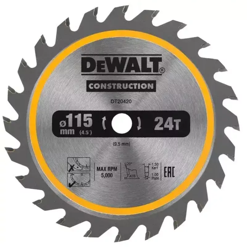 Riņķveida zāģa asmens DeWALT DT20420-QZ 11,5 cm kokam