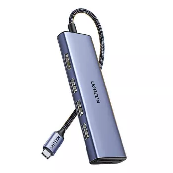 USB Type-C centrmezgls UGREEN 20956A ar HDMI un USB 3.0, 5 Gbps, 4K 3840x2160, sudraba krāsā