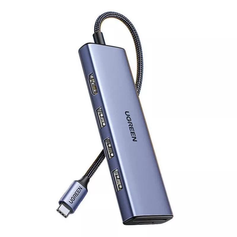USB Type-C centrmezgls UGREEN 20956A ar HDMI un USB 3.0, 5 Gbps, 4K 3840x2160, sudraba krāsā