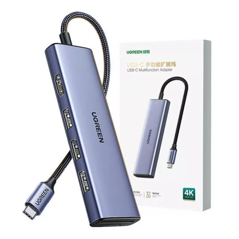 USB Type-C centrmezgls UGREEN 20956A ar HDMI un USB 3.0, 5 Gbps, 4K 3840x2160, sudraba krāsā