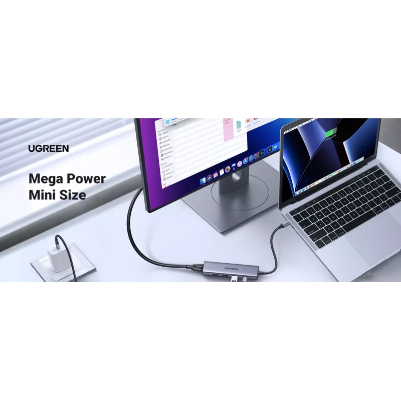 USB Type-C centrmezgls UGREEN 20956A ar HDMI un USB 3.0, 5 Gbps, 4K 3840x2160, sudraba krāsā