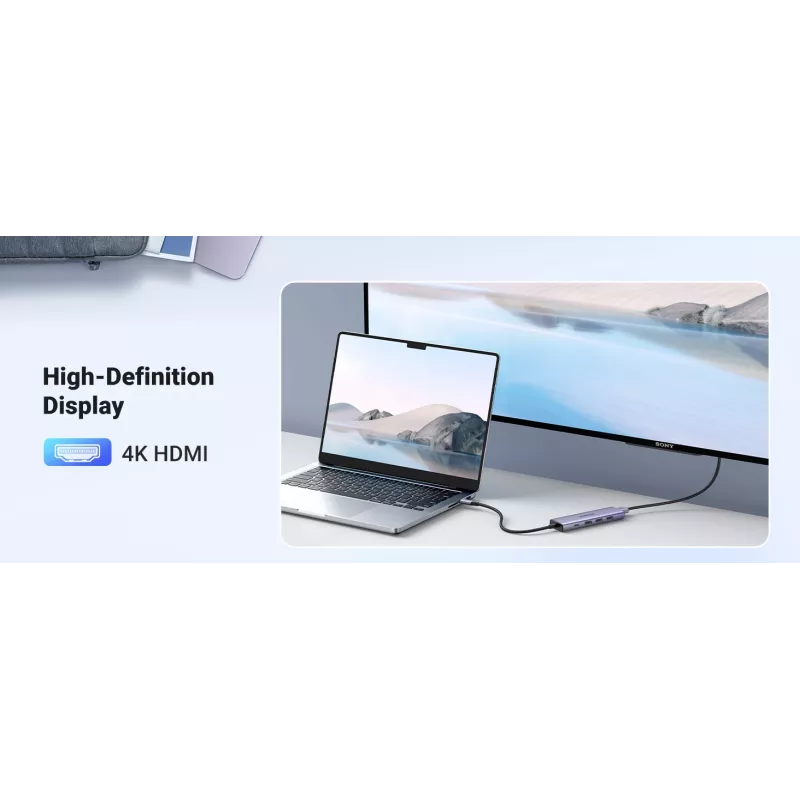 USB Type-C centrmezgls UGREEN 20956A ar HDMI un USB 3.0, 5 Gbps, 4K 3840x2160, sudraba krāsā