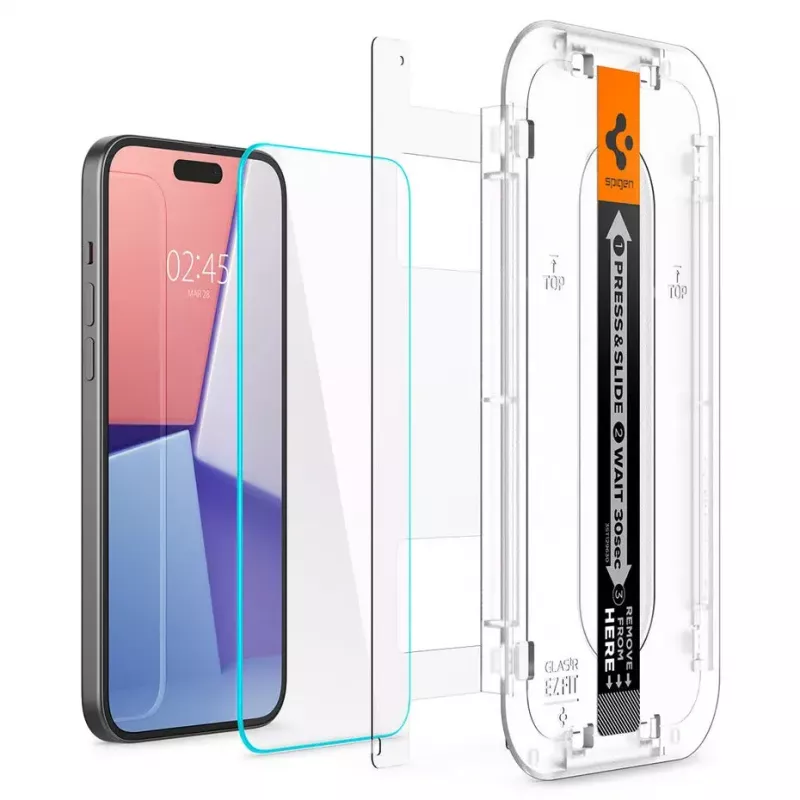 Spigen iPhone 15 Glas.tR EZ Fit ekrāna aizsargs no rūdīta stikla, caurspīdīgs