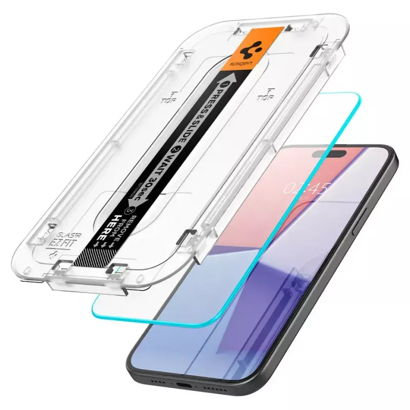 Spigen iPhone 15 Glas.tR EZ Fit ekrāna aizsargs no rūdīta stikla, caurspīdīgs