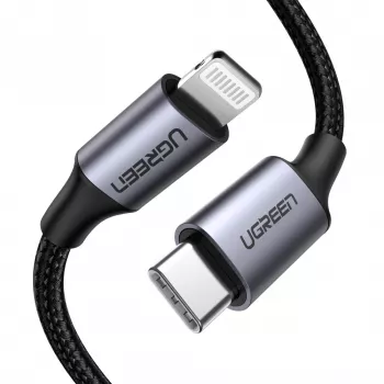 Ugreen 60759 mobilā tālruņa kabelis melnā, sudraba krāsā 1 m USB C Lightning